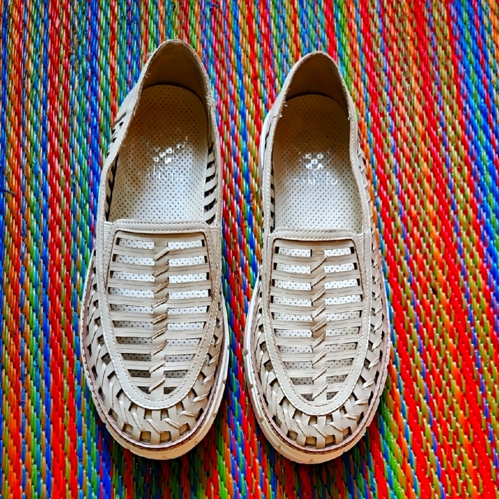 Vince Camuto Romeena Woven Slip-On Cream Leather Women's Size US 10 EU 42